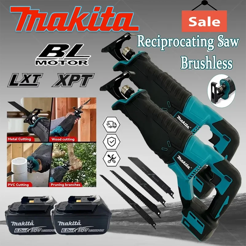 

Makita Brushless Reciprocating Saw Reciprocating Saw Portable Cordless Power Tools With 4pcs Saw Blades For 20V18V Battery