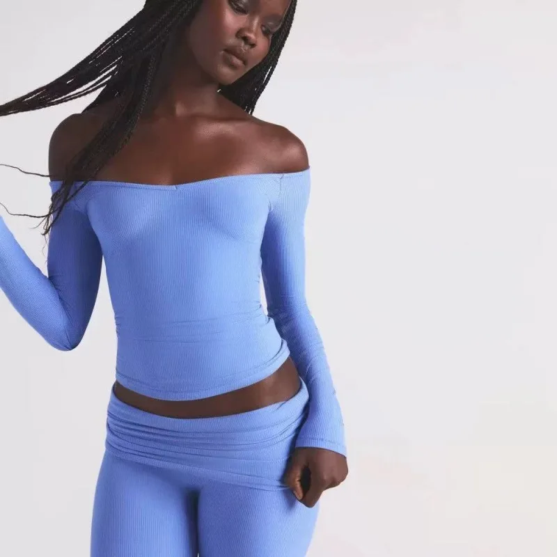 

Soft Lounge Long Sve Tead Oulder Top Женская повседневная футболка Slim Fit Pure Color Весенний сезон Cool Feeling