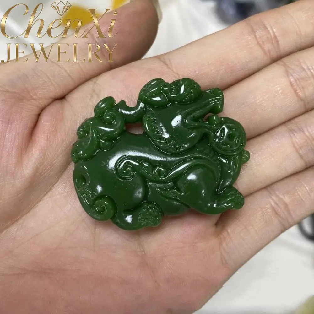 lucky mascot Kirin pendant adopting double-sided sculpture craftsmanship raw Hetian jade material symbolic of prosperity Mascots