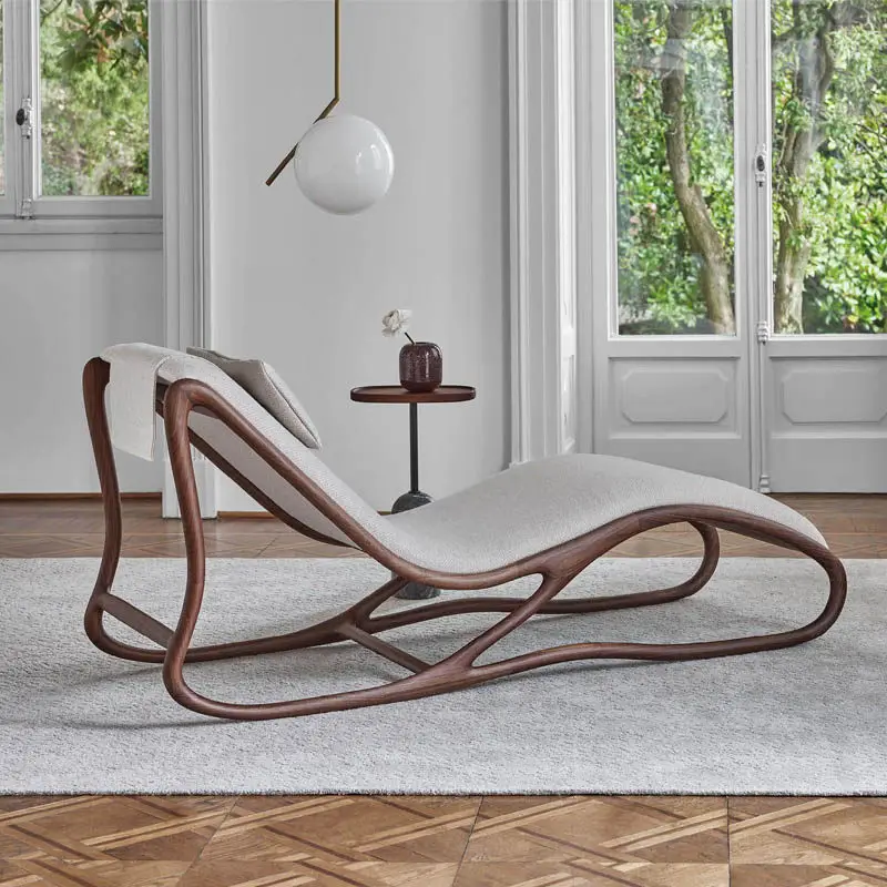 

Italian wabi-sabi wind black walnut recliner, president's office lunch break chair, home bedroom beauty fabric princess chair