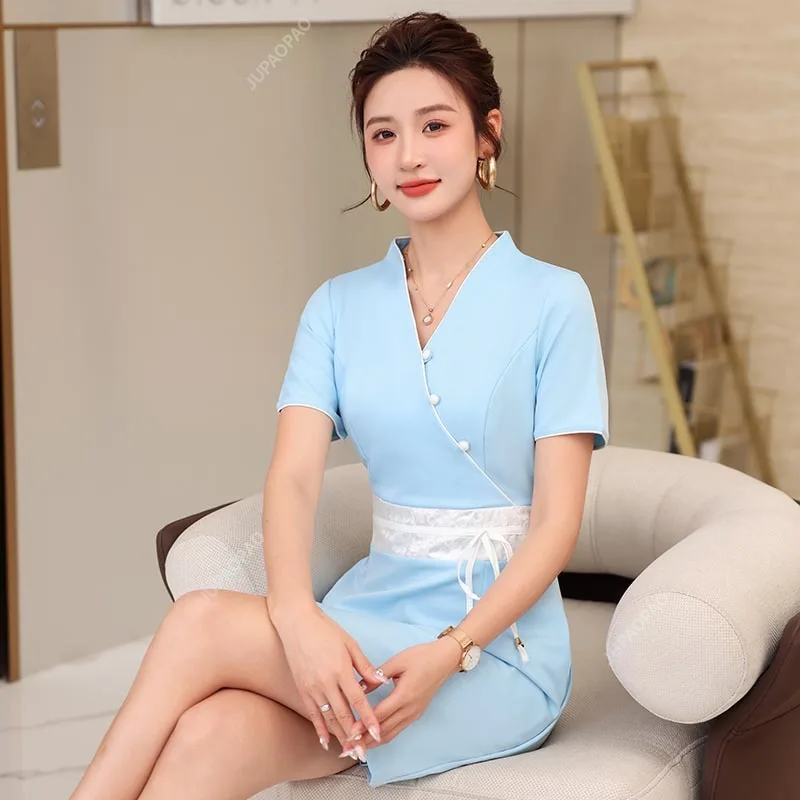 Uniforme de salón de belleza, uniforme de trabajo de gestión de la piel de esteticista, conjunto de mujer de gama alta con temperamento, escritorio frontal, versión coreana