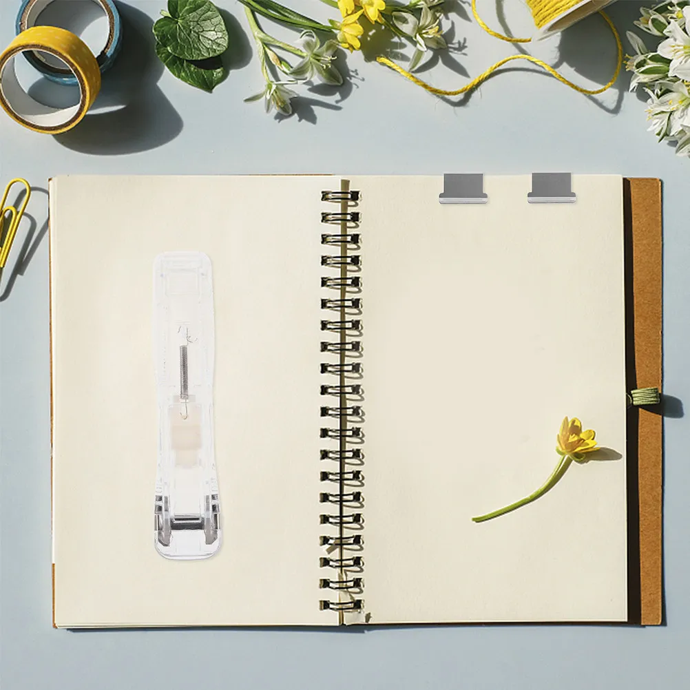 Stapler Push Clamp Reusable Transparent Paper Clip Dispenser Portable Office Home Document Binder Clip Stapler