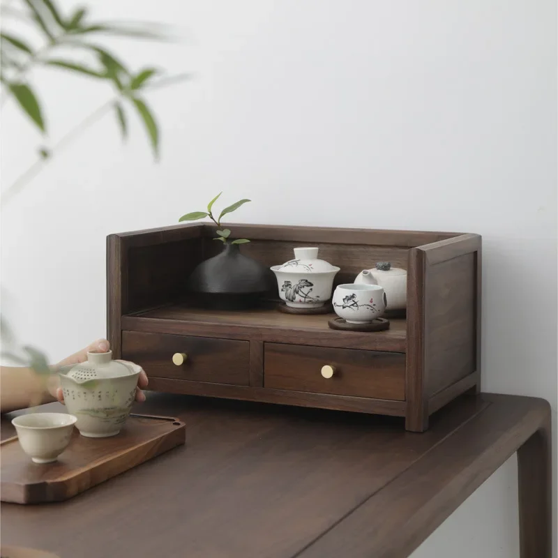 

North American black walnut tea book collapse table storage cabinet, tea cup storage box, book storage rack