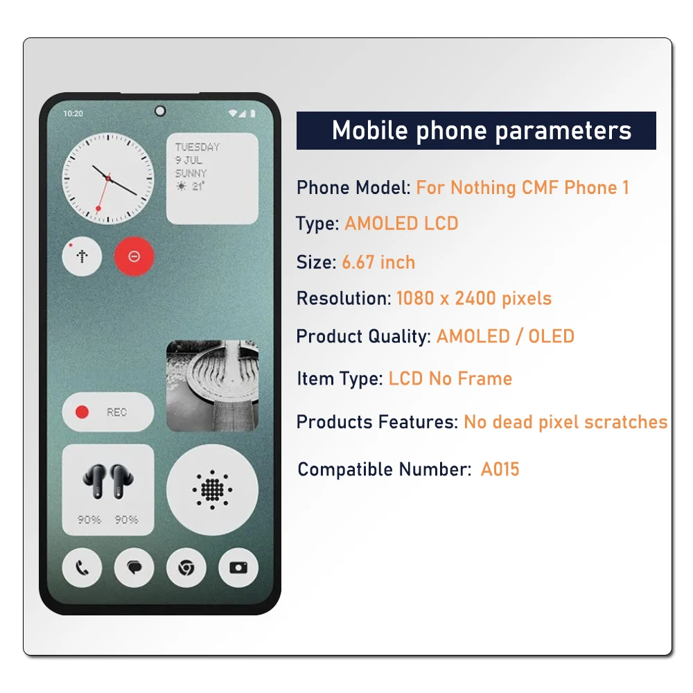 6.67 inch AMOLED For Nothing CMF Phone 1 LCD Display Touch Screen