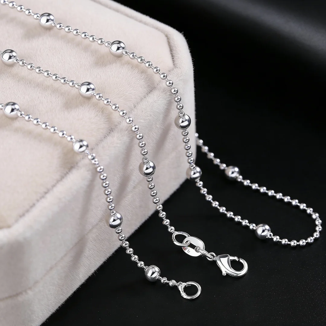 New fine 45-60cm 925 Sterling Silver romantic beads chain Necklace For Women 16-24 inch wedding Street Versatile Jewelry gifts