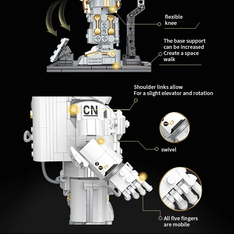 JK9116 Collector Edition Platinum Astronaut Building Blocks Model Astronaut Desktop Decoration Birthday Gift For Boys Adults