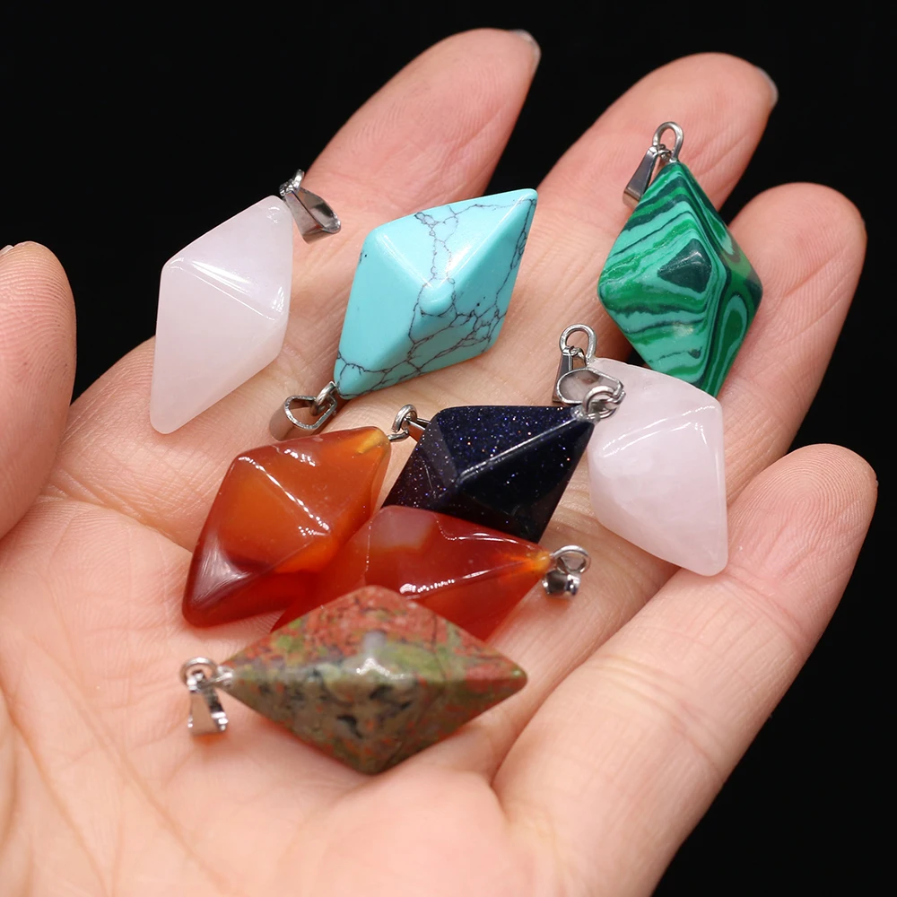 6Pcs Random Natural Stone Pendant Unakite/Malachite Rhombus Pendant For Jewelry Making DIY Bracelet Necklace Earrings Accessory