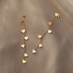 ANENJERY 316L Stainless Steel Heart Long Tassel Earrings for Women Simple Fashion Chain Ear Jewelry boucles d'oreilles