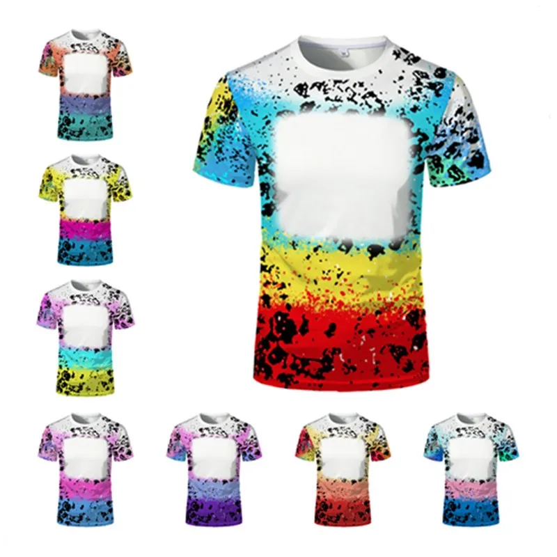 New Summer Sublimation Blank Unisex Adult Kids Polyester Bleach T-shirt Round Neck Short Sleeve for Custom Photo Print  Logo