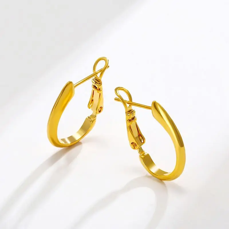 لا حجر السلس هوب أقراط للنساء ، مجوهرات مطلية بالذهب الخالص ، XP ، والأزياء ، وسعر الجملة ، 2.4 سنتيمتر #4