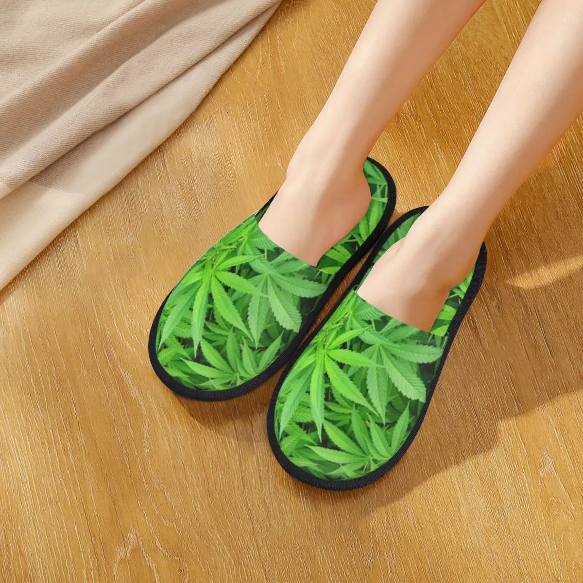 Custom Marijuana Cannabis Weed Pot Plants Slippers Memory Foam Warm Soft Women House Slipper Bedroom Cozy Shoes