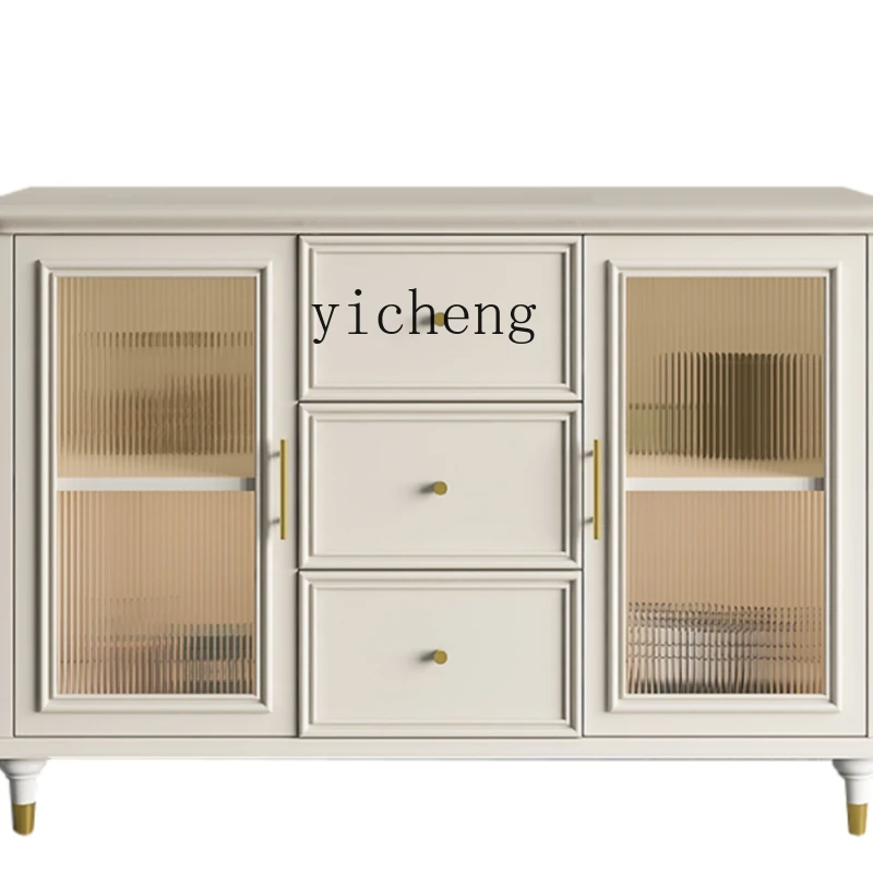 

ZC Solid Wood Sideboard Modern Simple Integrated White Wall Kitchen Wine Cabinet Small Apartment Locker