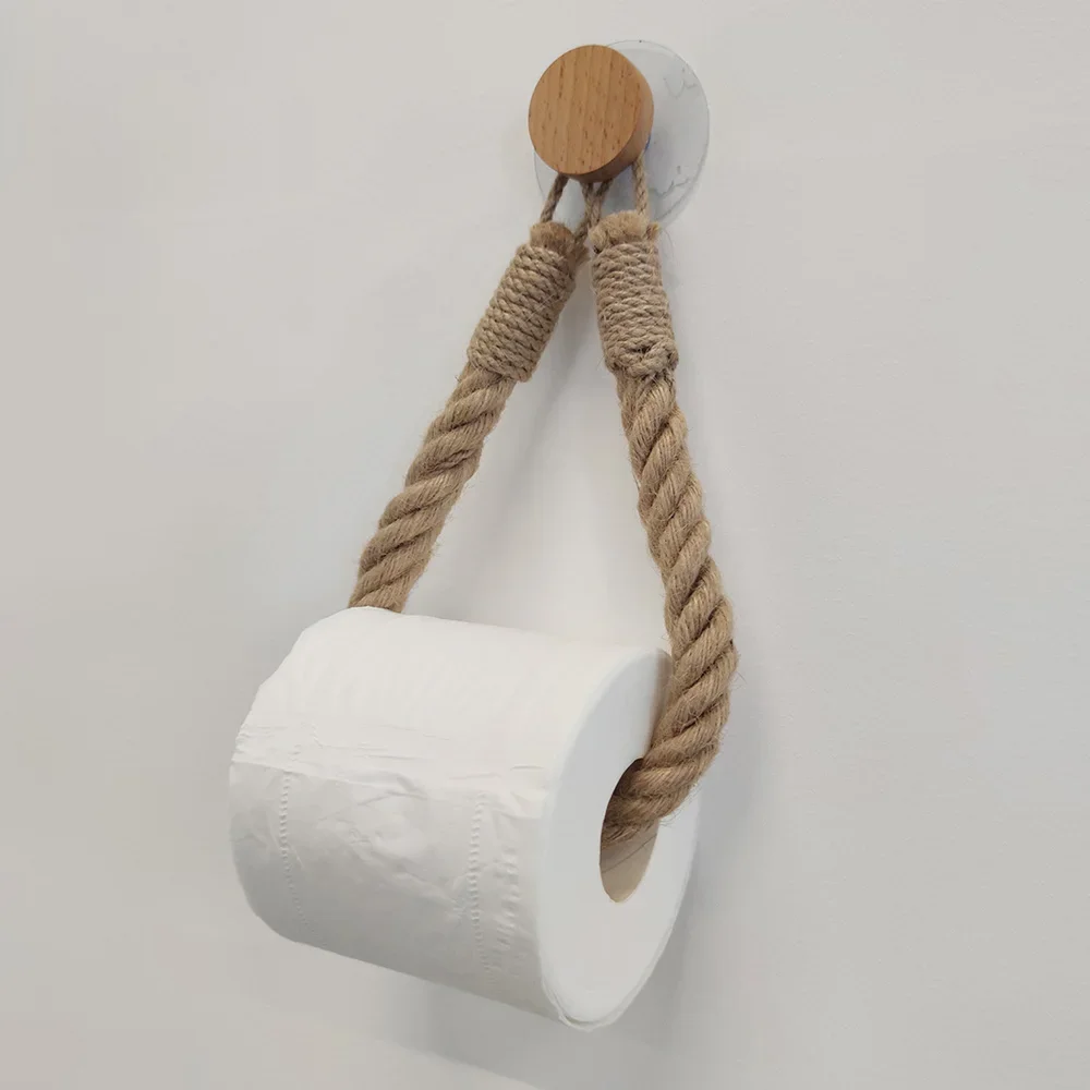 Vintage Towel Hanging Rope Toilet Paper Holder Home Hotel Bathroom Decoration Storage Rack Suction Cup Wall Mounted Movable