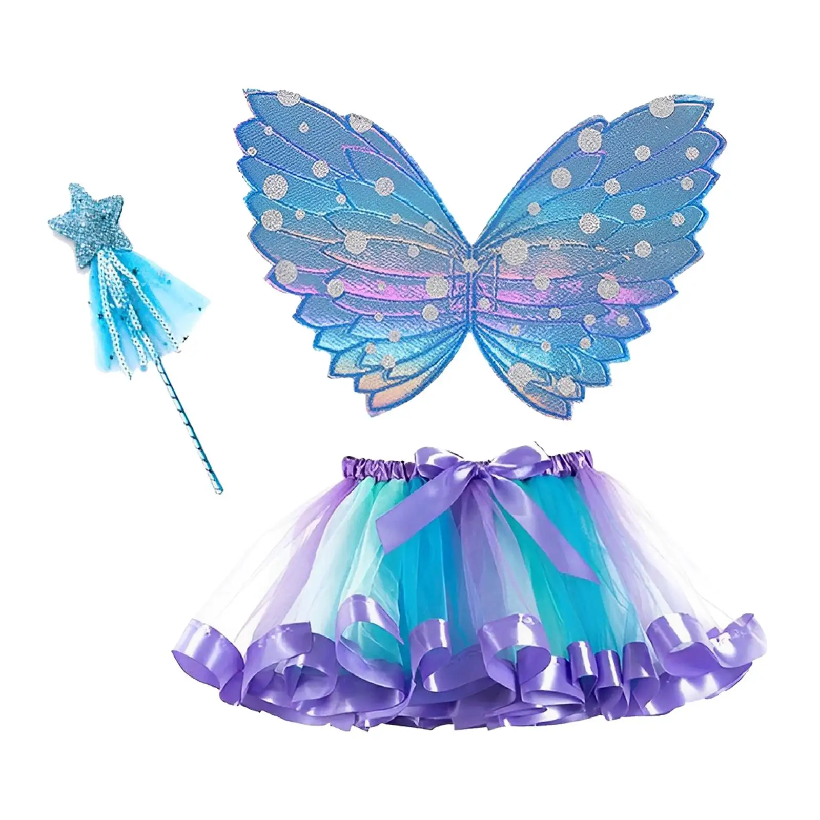 Children's Butterfly Wings Fairy Costume Set Lightweight Tutu Skirt Angel Wand for Girls Festival Photo Prop Halloween