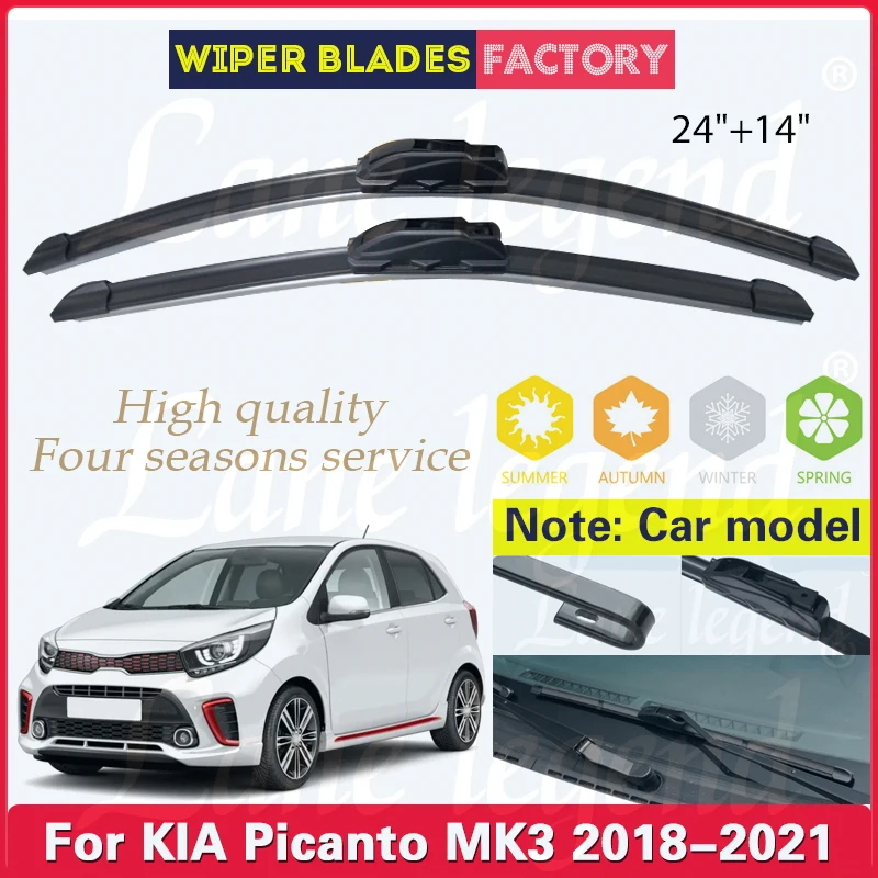 

2pcs For KIA Picanto MK3 2018 2019 2020 2021 Car Front Wiper Blades Windshield Windscreen Clean Window Car Rain Brushes 24"+14"