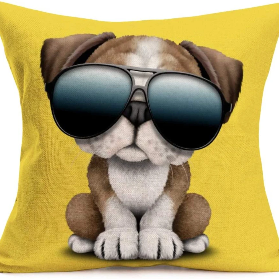 

Cute Sunglasses Dog Pillow Cover Black Dog Decorative Pillows Case for Sofa Home Decor Pillowcase 40x40 Cm for Bed Couch Chair