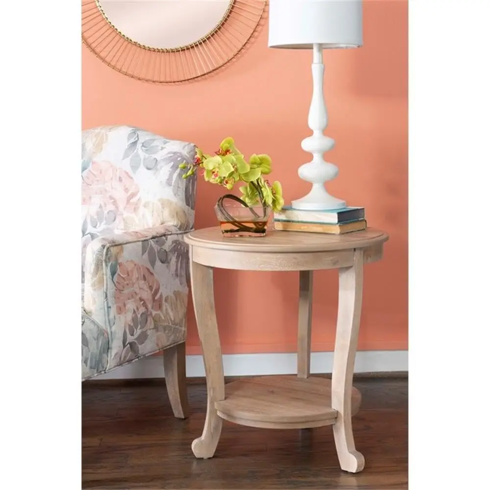 Round Wood Side Table Shelf 22