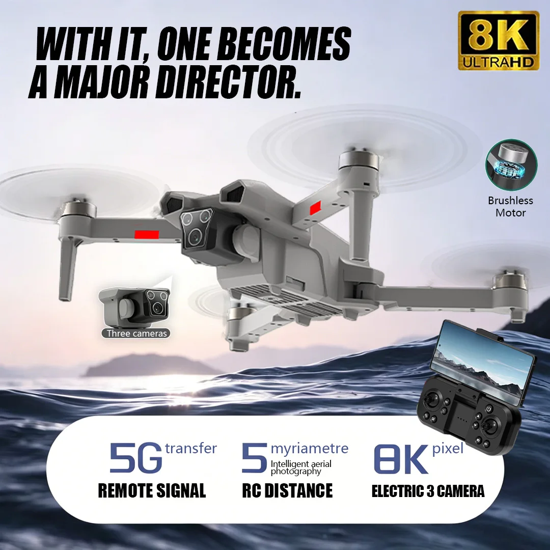 New Professional Aerial Photography Drone 8K HD 3 Camera 360° Roll 5G Brushless GPS Stabilization Foldable Quadcopter Flying Toy