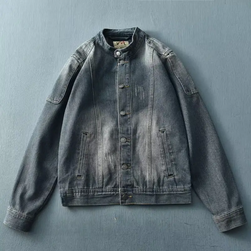 

Stand Collar Men's Denim Jacket Korean Popular Clothes Branded Designer Fashion Clothing Outwear New in Cargo Male Jean Coats