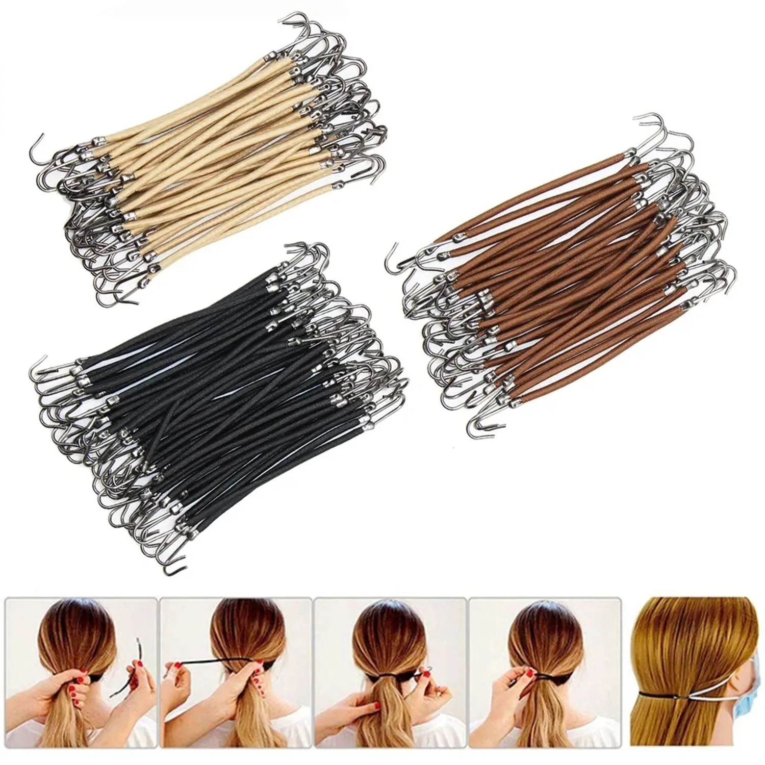 

5/10 Pieces Trendy Double Hooks Hair Band Rubber High Elastic Designed Hairtie Ponytail Headwear Women Accessory