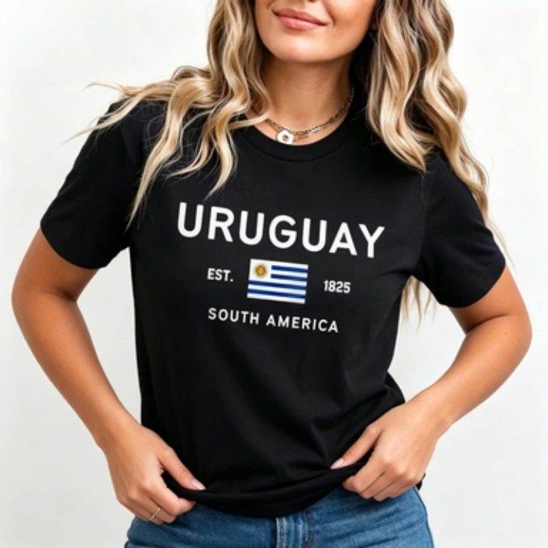 Women Cotton Crew Neck T Shirt URUGUAY Flag Print Short Sleeve Graphic Tee EST 1825 South America Casual Country Gift Tops