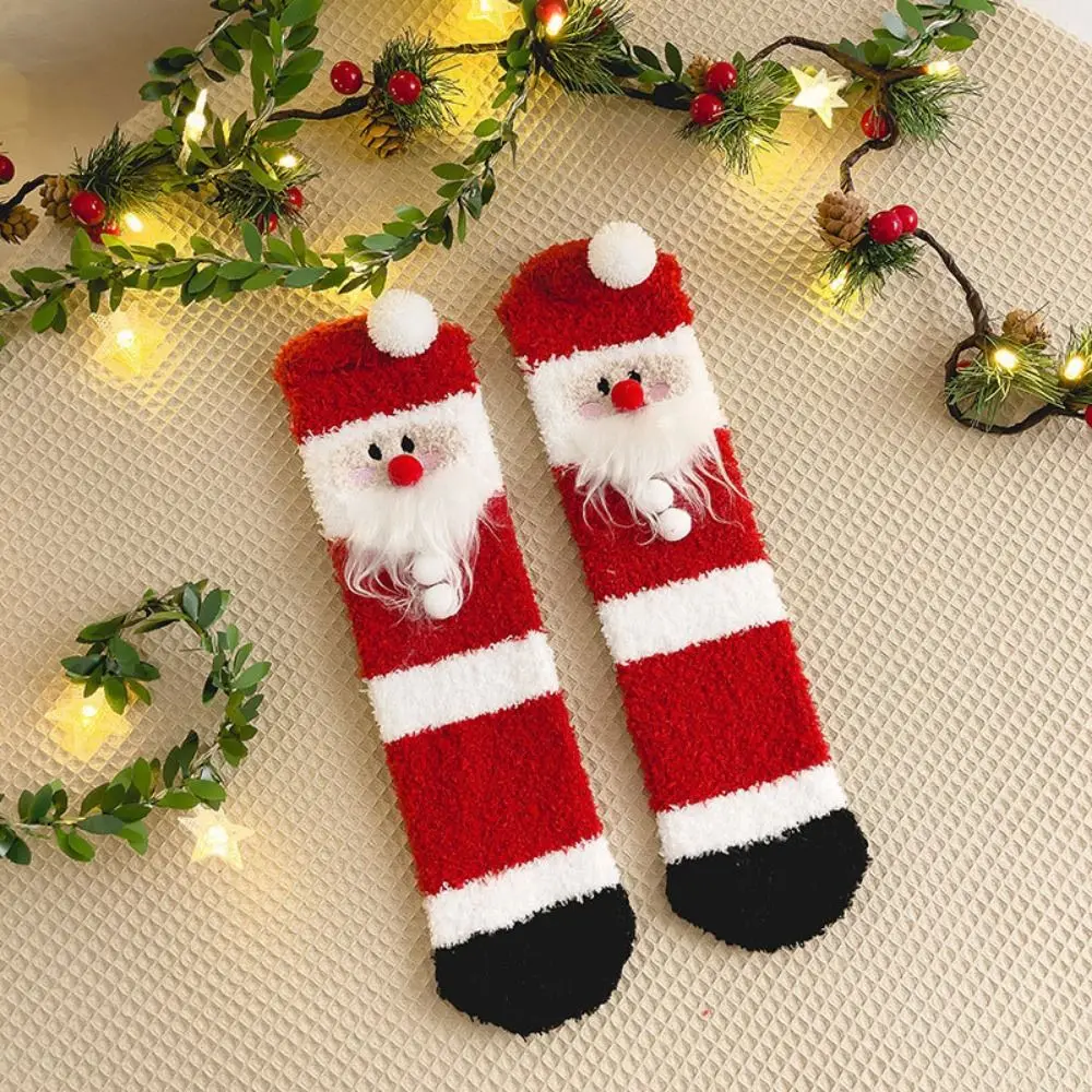 Floor Sleep Socks Santa Claus Coral Velvet Socks Snowman Elk Thickened Christmas Socks Comfortable Soft Middle Tube Socks Female