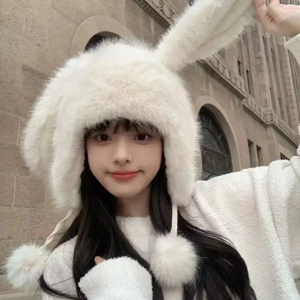 Cute Rabbit Ears Hat Ear Protection Thickened Hat Warm Cartoon Overhead Cap Autumn and Winter