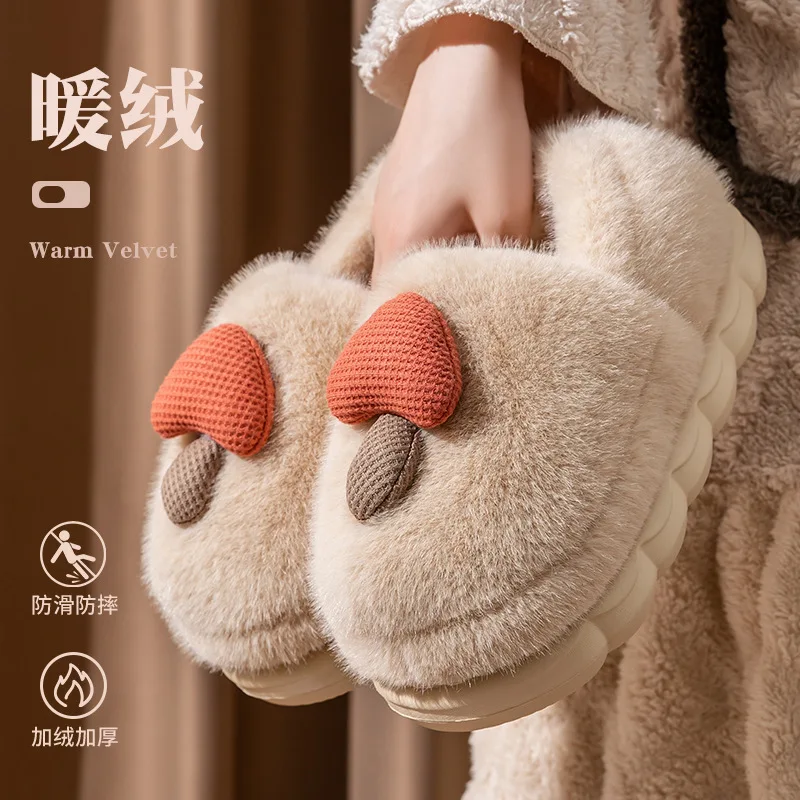 Thick Plush Backless Cotton Slippers Women Men Autumn Winter Soft Sole Non-Slip Indoor Shoes Girl Boy Warm Home Shoes Woman Man