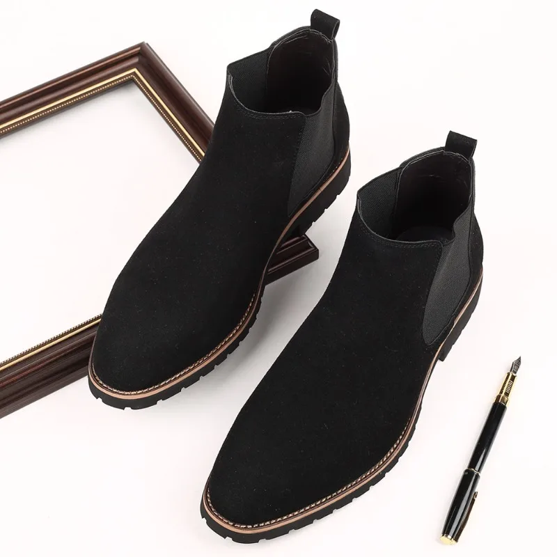 Men Ankle Boots British Style Suede Leather Boot Fashion Chelsea Boots for Men Business Dress Boots High Top Casual Booties 2025