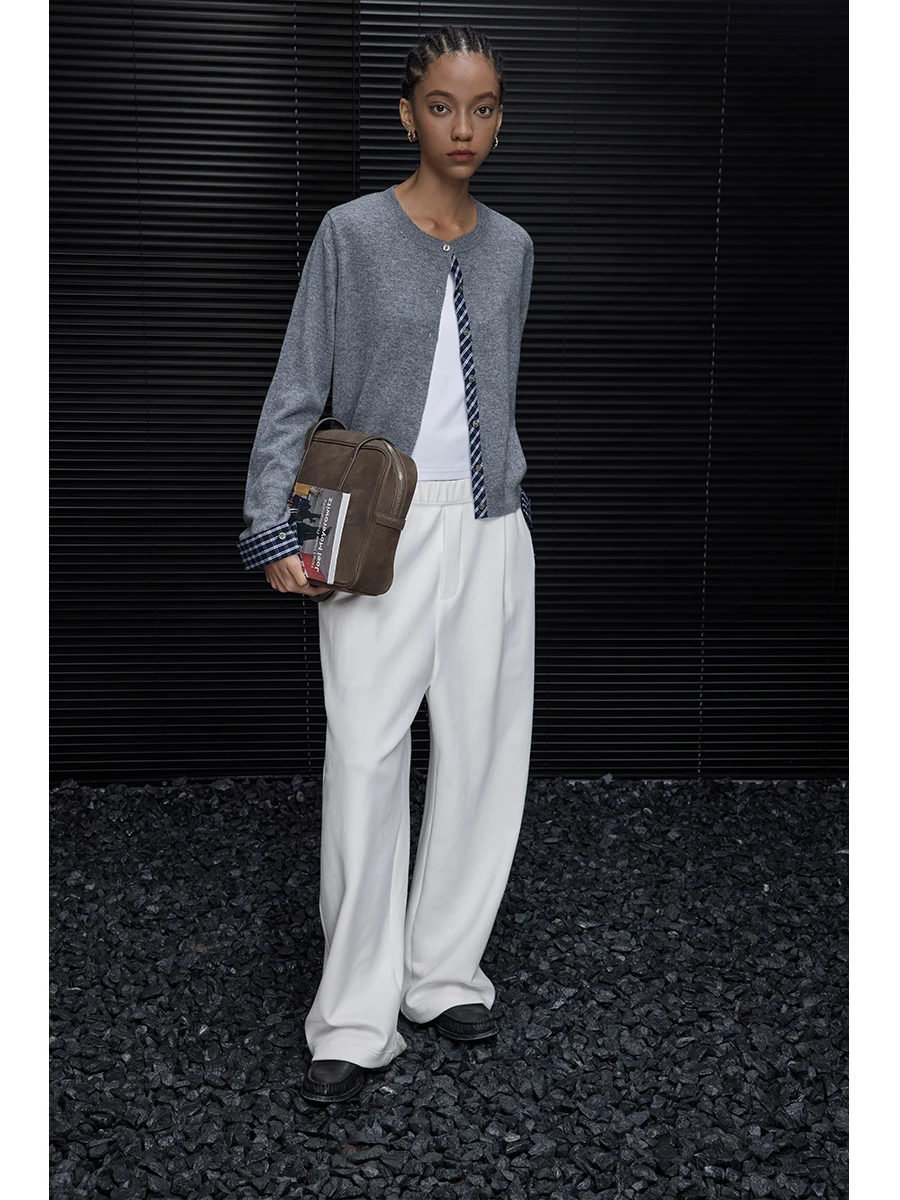 

ay Contrast Color Full Wool Knitted Sweater Cardigan Women's Lazy Sle Design Sensation 2024 New Street Sle Long S...