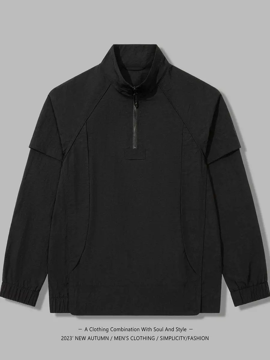 

New 2025 Men's Bla Stand Collar Casual Faionable American Sle Sun Protection Coat Leisure All-Match f Zipper Design