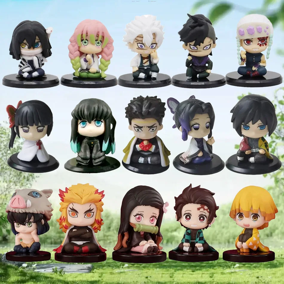 Heiße Demon Slayer Anime-Figur Tanjirou Nezuko Anime-Modell Q-Version Sitzende Actionfigur PVC-Sammlerstück Spielzeug für Kinder Geschenk