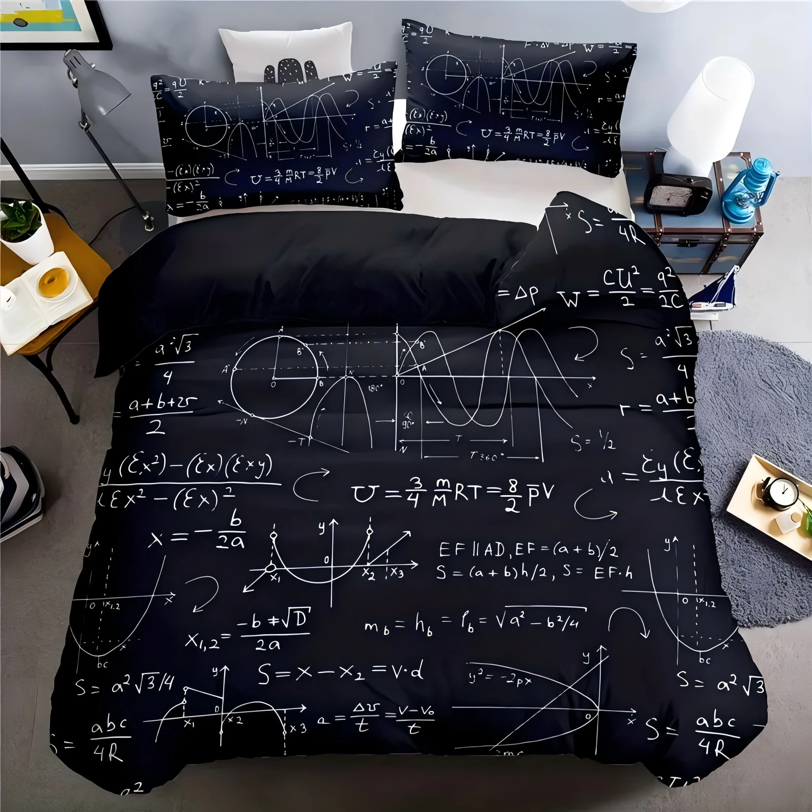 

Math Formula 3D printed bedding cover pillowcase Black Creative Design Style Polyester Bedding Set For Boys Teen Comforter Cover