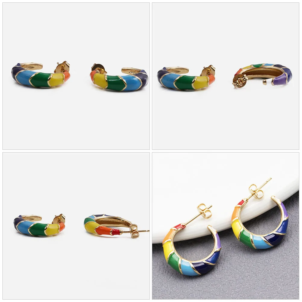 

1 Pair Bohemia Earrings Rainbow Studs For Women Trendy Costume Jewelry Gift Party Wedding Christmas Earrings For Women Colorful