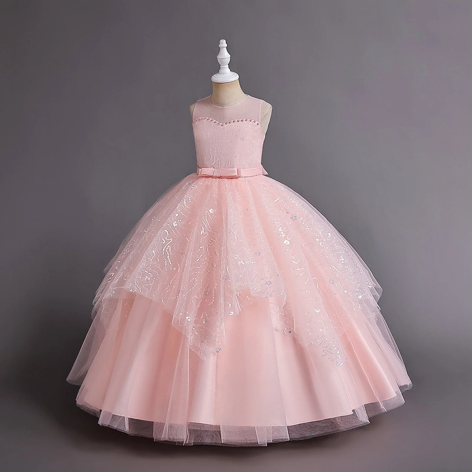 

High Quality Shiny Children Fluffy Tulle Luxury Dress For Girls Elegant Party Ceremony Host Wedding Bridesmaid Occasion Clothing
