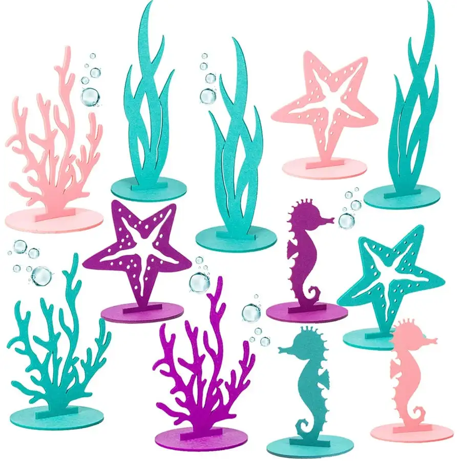 12 Pcs Mermaid Birthday Decorations Felt Table Centerpiece Under the Sea Party Supplies for Little Mermaid Birthday Party Shower