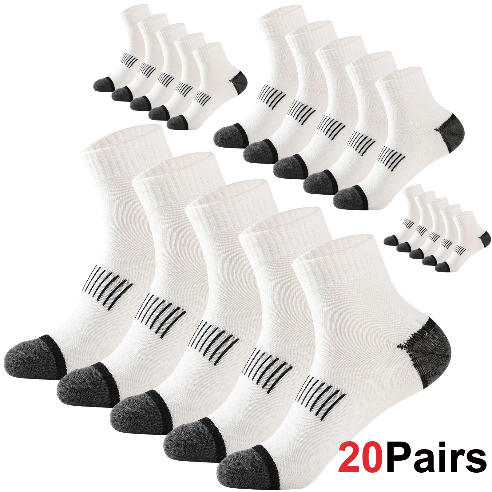 20 Paar Herren-Baumwollsocken-Set in großen Größen 38-45 – Lässige, atmungsaktive Sport- und Wintersocken in Schwarz – Bequeme, hochwertige gepolsterte Crew-Socken
