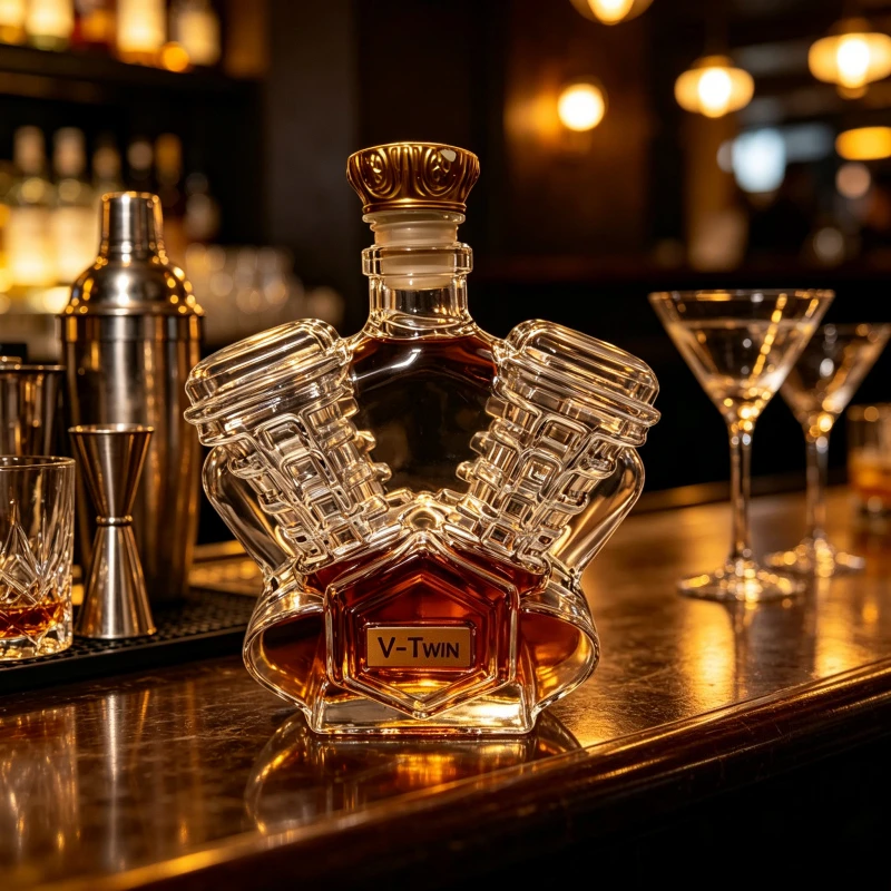 Motorrad-Motor-Whisky-Dekanter, Einzigartige V-Twin-förmige Spirituosenflasche, Perfektes Geschenk für Biker und Whisky-Liebhaber