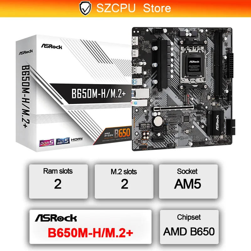 ASROCK B650M-H/M.2+ New Motherboard, AM5, LGA 1718, AMD B650