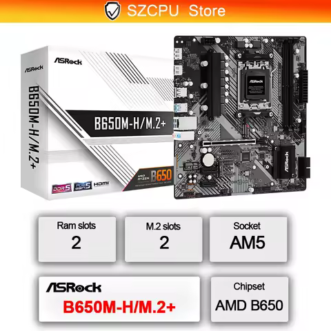 ASROCK B650M-H/M.2+ New Motherboard, AM5, LGA 1718, AMD B650, Micro ATX, DDR5, PCIe 4.0 M.2, LAN,6+1+1 Power Phase