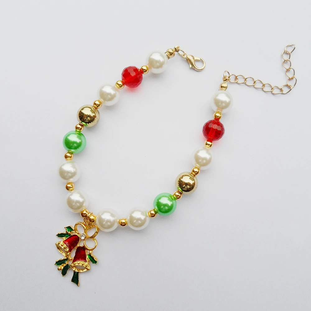 tiki Christmas gifts for women Bohemia pearl red crystal Christmas bracelet set auger bell pendant bracelet