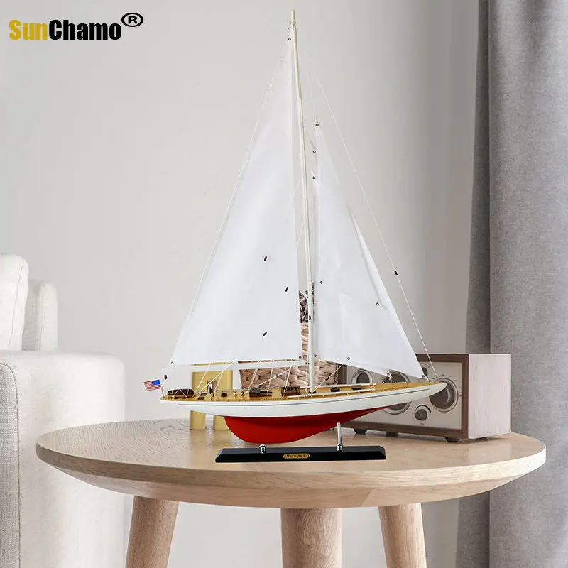 Sunchamo Solid Wood Sailboat Model Single Mast American European Style Entrance Decorations Smooth Sailing Ship Ornaments Decor