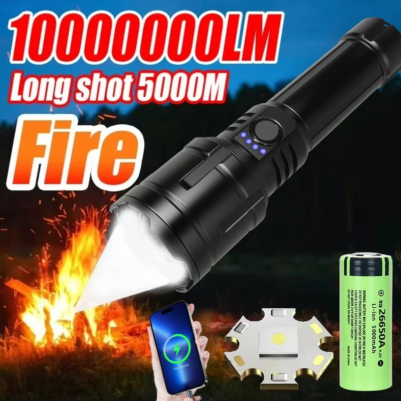 

3000LM Led Flashlight Outdoor Zoom Rechargeable Waterproof Flashlights Strong Light Focused Light Source Can Light a Flame