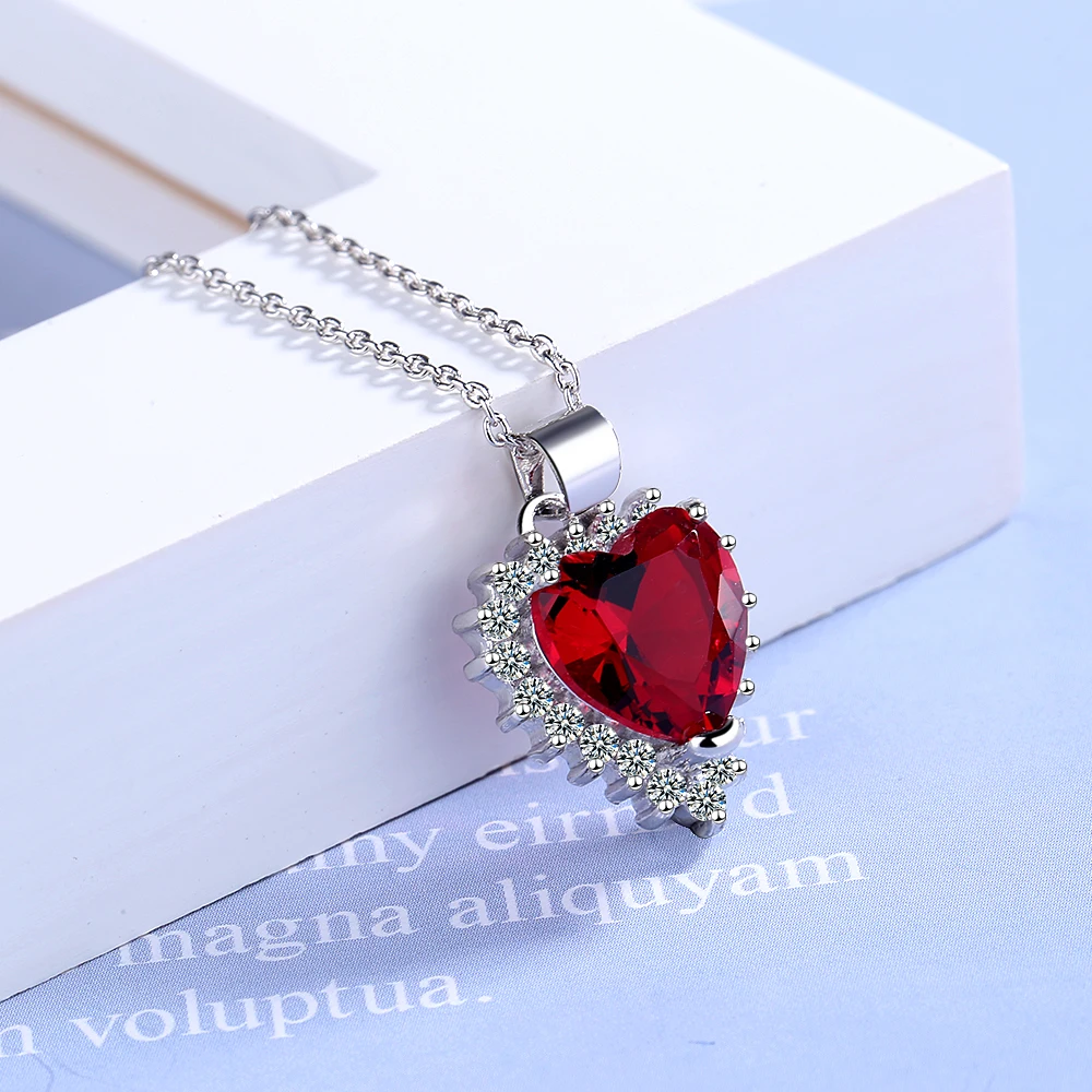 Liefde Hart 2ct Gemaakt Ruby 925 Sterling Zilveren Hanger Ketting voor Vrouwen Meisje Edelsteen Fijne Sieraden Gift Colar de Prata