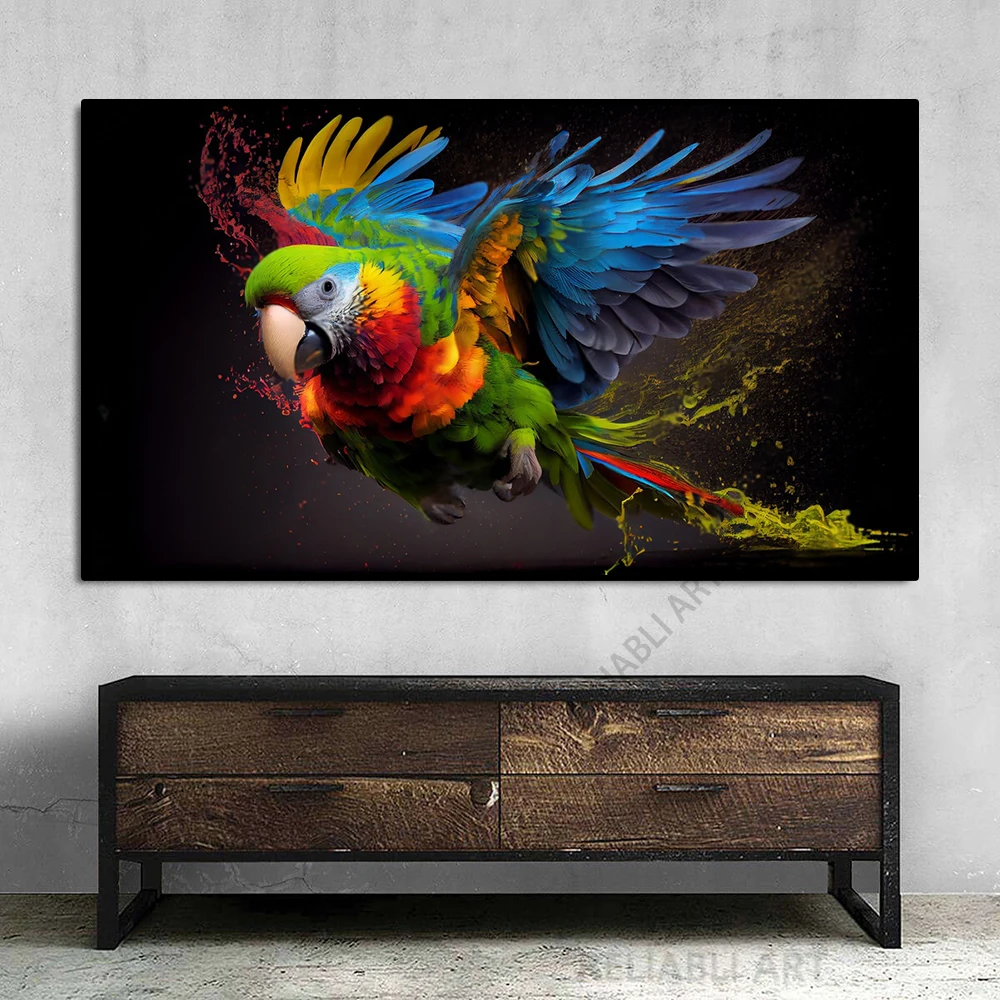 Creative Idea Splash of Color Becoming A Parrot Canvas Painting Animal Macaw Posters and Prints for Living Room Decor Cuadros