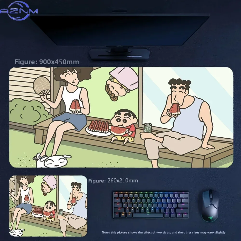 Crayon Shin‑chan Family Beach Vacation Anime Mousepad, Rubber Non‑Slip Large Desk Mat, Tropical Cartoon Gaming Mouse Pad for Key