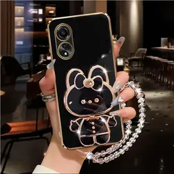 Diamond Strap Mirror Rabbit Holder Case For Oppo A1 A1K A2 A5 A5S A7 A7X A8 A9 A12 A15 A16 A16K A17 A17K Pro 5G 2020 Stand Cover