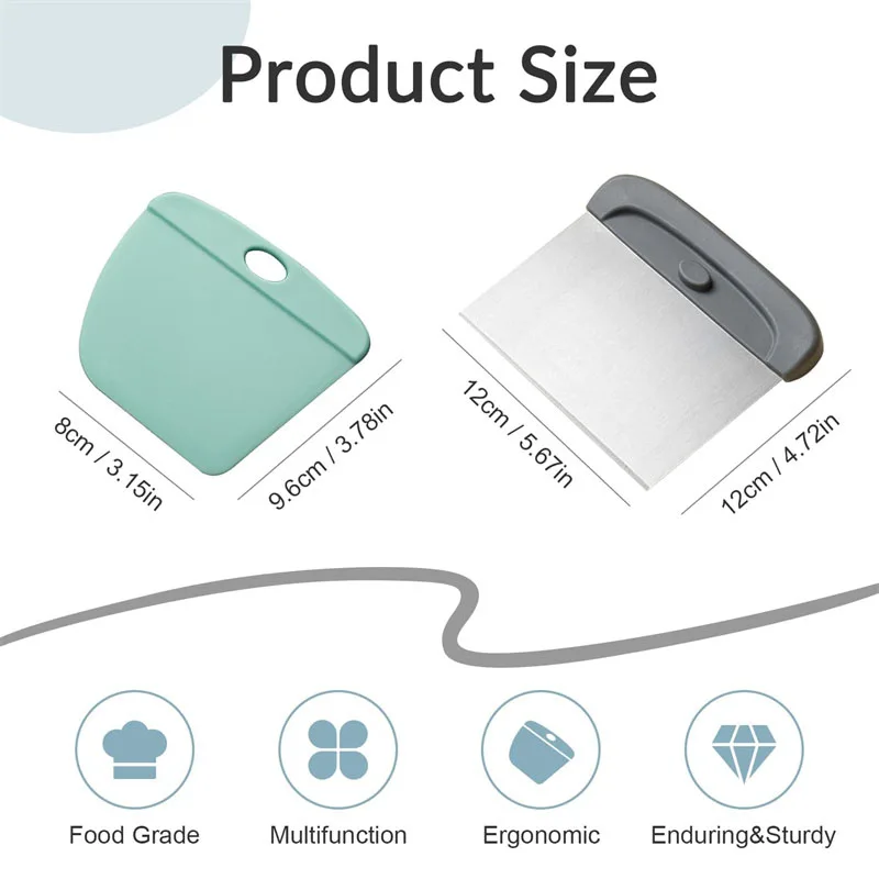 2 in 1 Stainless Steel Dough Scraper Set Pastry Scraper for Bread Cake Pizza Baking Flexible Bowl Scraper Dough Scraper Tools
