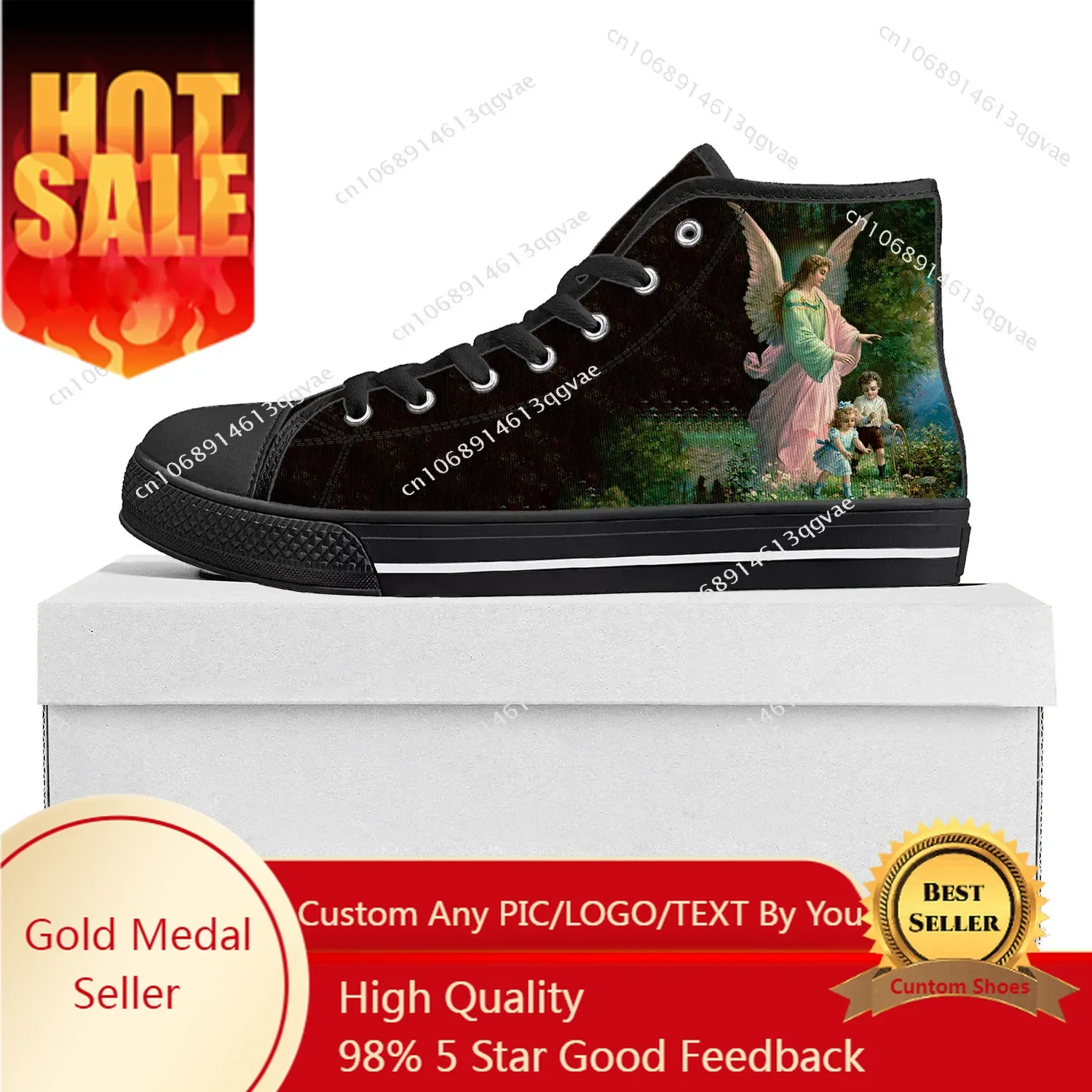 

Angel Art Print High Top Sneakers Mens Womens Teenager Canvas Sneaker Christian Vintage Angels Casual Couple Shoes