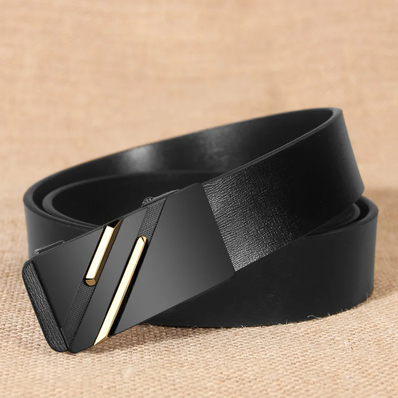 

High Quality fashion automatic buckle belt men Cowskin Leather Leisure designer Black Nonporous fashion Waistband ceinture homme